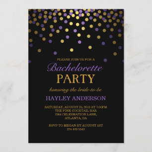Lila & Gold Confetti Bachelorette Einladung