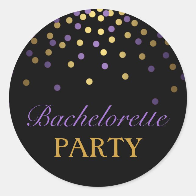 Lila & Gold Confetti Bachelorette Sticker (Vorderseite)