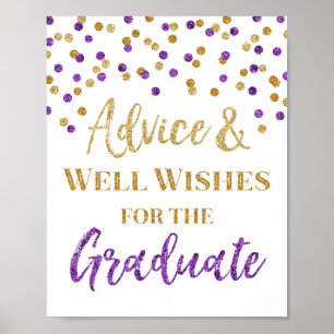 Lila Gold Confetti-Beratung für Graduate Sign Poster