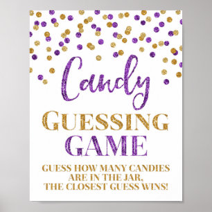 Lila Gold Confetti Candy Guessing Game Sign Poster