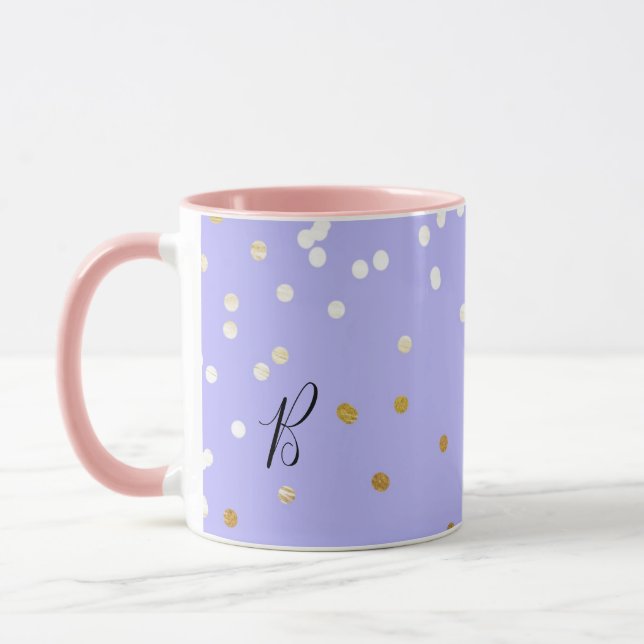 Lila & Gold Confetti Dots Moderner Glamour Glam Tasse (Links)