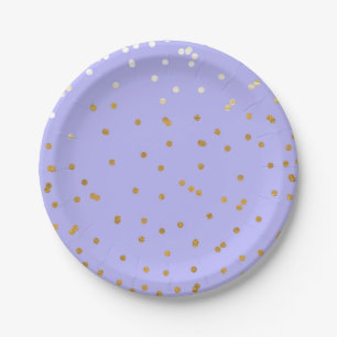 Lila & Gold Confetti Dots Modernes Brautparty Pappteller