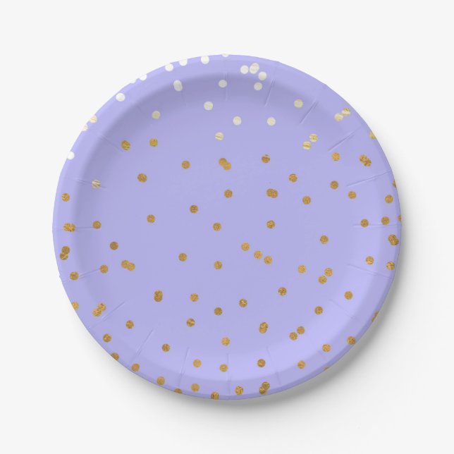 Lila & Gold Confetti Dots Modernes Brautparty Pappteller (Vorderseite)