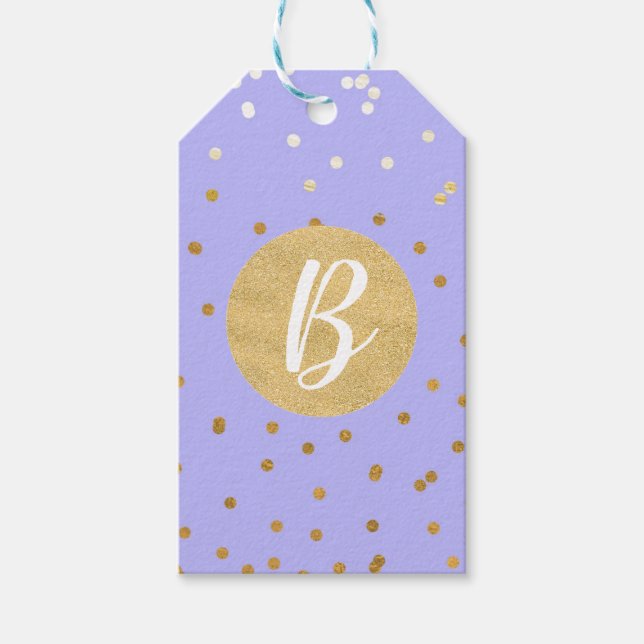 Lila & Gold Confetti Dots Modernes Gastgeschenk Geschenkanhänger (Vorderseite)