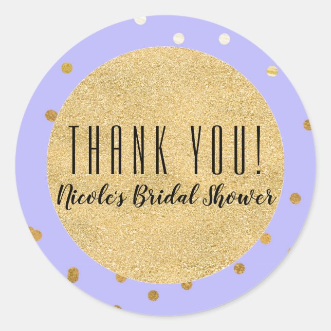 Lila & Gold Confetti Dots Modernes Gastgeschenk Runder Aufkleber (Vorderseite)