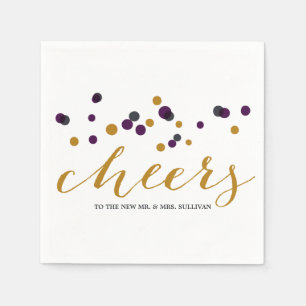 Lila & Gold Confetti Dots Wedding Napkin Serviette