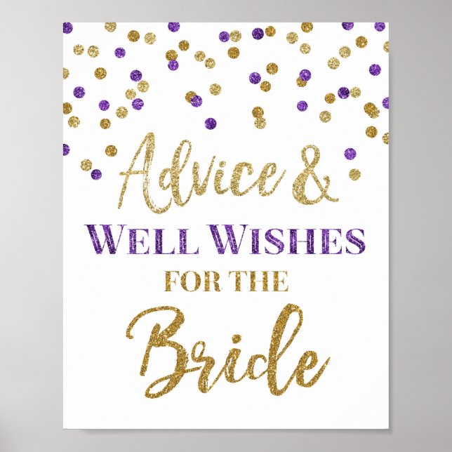 Lila Gold Confetti-Rat für das Bride-Zeichen Poster (Vorne)