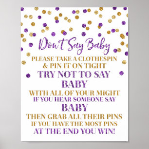 Lila Gold Confetti Sage kein Baby Game Sign Poster