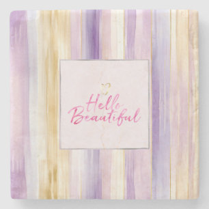 Lila Gold Creme Streifen Rosa Hallo   Steinuntersetzer
