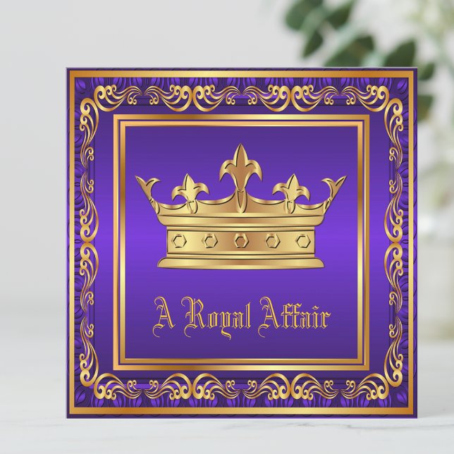 Lila Gold Crown Royal Birthday Corporate Party Einladung (Any occasion invitation. Simply add your details to the front and back.)