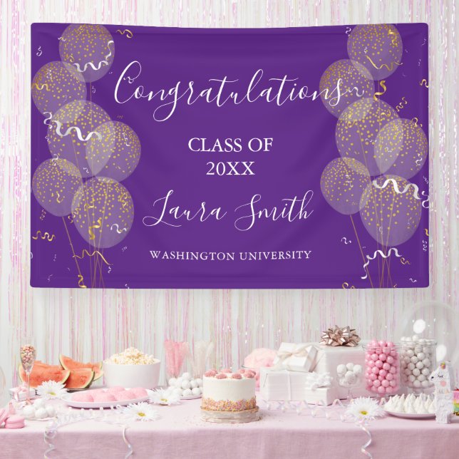 Lila & Gold Custom Party Personalisierter Abschlus Banner (Party)