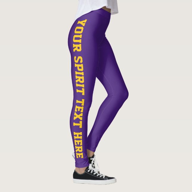 Lila + Gold Custom School Spirit Leggings (Rechts)