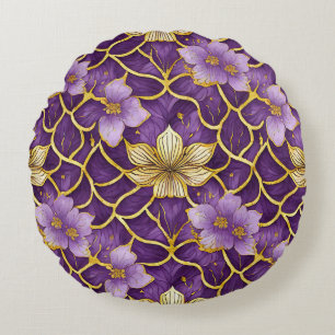 Lila Gold der japanischen Flora Rundes Kissen