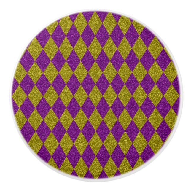 Lila & Gold Diamond Glitzer Keramikknauf (Vorderseite)