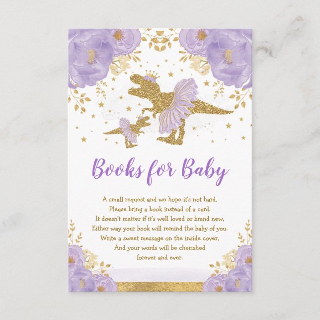 Lila Gold Dinosaur Ballerina Bücher für Baby Girl Begleitkarte (Vorderseite)