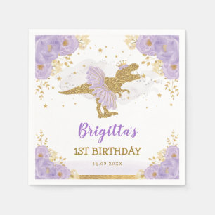 Lila Gold Dinosaur Ballerina Geburtstagsparty Serviette