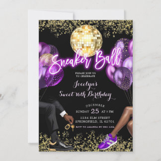 Lila Gold Diskothek Ball Sneaker Geburtstagsparty Einladung