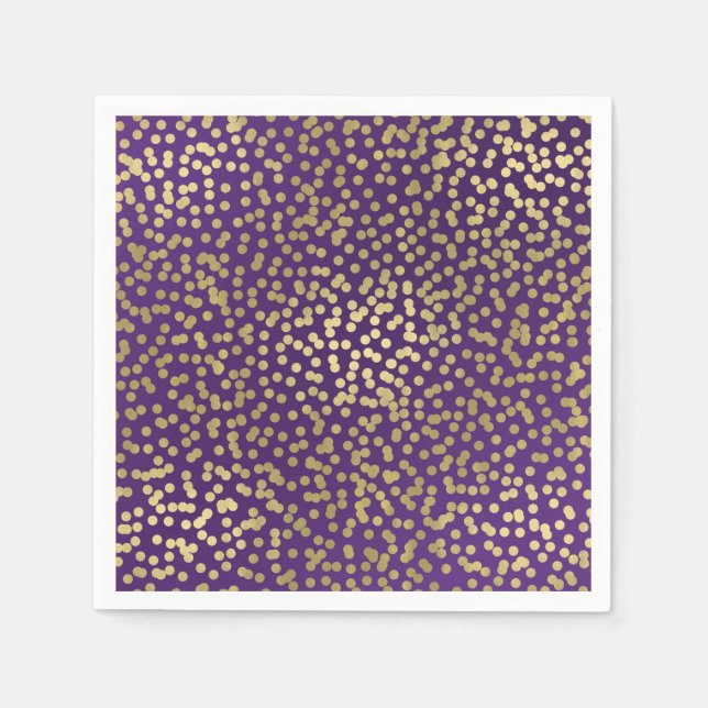 Lila & Gold Dots Confetti Elegantes Glam Serviette (Vorderseite)