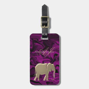 Lila Gold Elefant Monogramm Gepäckanhänger