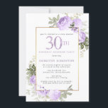 Lila Gold Floral 30. Geburtstags Überraschungs-Par Einladung<br><div class="desc">Ehre eine besondere Frau mit dieser eleganten und weiblichen 30. Geburtstagskarte Überraschung Party Einladung. 30. ist in großem lila Text geschrieben. Das Party der Geburtstagsüberraschung folgt. Der Name des geehrten Gastes ist auch in lila Hauptstädte zu finden. Der Rest des Textes ist weich taubengrau. Die Details der 30. Geburtstagsfeier sind...</div>