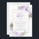 Lila Gold Floral 40. Geburtstags Überraschungs-Par Einladung<br><div class="desc">Ehre eine besondere Frau mit dieser eleganten und weiblichen 40. Geburtstagskarte Überraschung Party Einladung. 40. ist in großem lila Text geschrieben. Das Party der Geburtstagsüberraschung folgt. Der Name des geehrten Gastes ist auch in lila Hauptstädte zu finden. Der Rest des Textes ist weich taubengrau. Die Details der 40. Geburtstagsfeier sind...</div>
