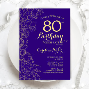 Lila Gold Floral 80. Geburtstagsparty Einladung