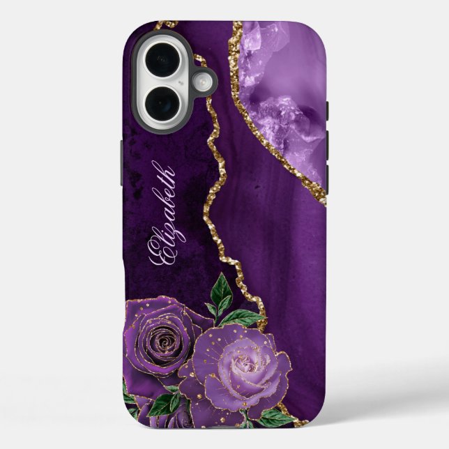 Lila Gold Floral Agate Monogramm Case-Mate iPhone Hülle (Rückseite)
