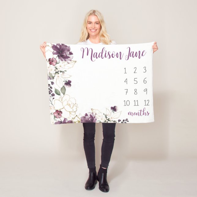 Lila Gold Floral Baby Meilenstein Fleecedecke (Beispiel)