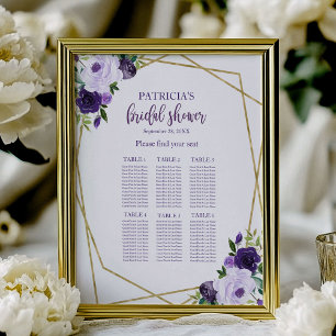 Lila Gold Floral Brautparty Seekarte Poster