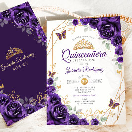 Lila Gold Floral Quinceanera Einladung