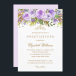 Lila Gold Floral Rose 16 . Geburtstag Einladung<br><div class="desc">Elegantere Blumeneinladungen im Kleinen Bayleigh Store!</div>