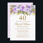 Lila Gold Floral Rose 40. Geburtstag Einladung<br><div class="desc">Elegantere Blumeneinladungen im Kleinen Bayleigh Store!</div>