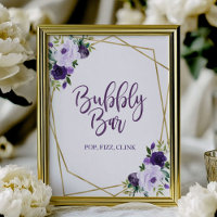 Lila Gold Floral Water Bubbly Bar Sign