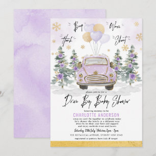 Lila Gold Floral Winter Drive mit Baby-Dusche Einladung