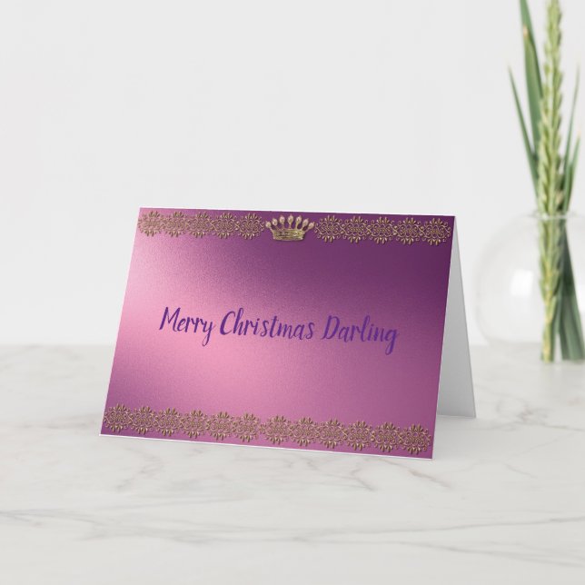Lila/Gold Frohe Weihnachtskrone Karte (Vorderseite)