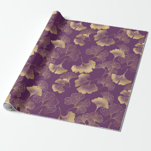 Lila Gold Ginkgo Blätter Elegante Botanik Geschenkpapier