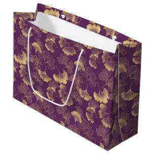 Lila Gold Ginkgo Blätter Elegante Botanik Große Geschenktüte