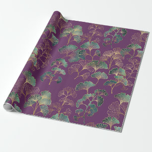 Lila Gold Ginkgo Japanisches Botanisches Muster Geschenkpapier