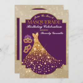 Lila Gold Glam Birthday Masquerade Einladung