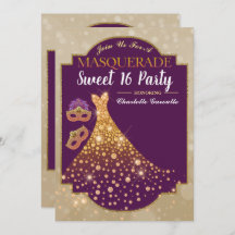 Lila Gold Glam Sweet 16 Geburtstag Einladung