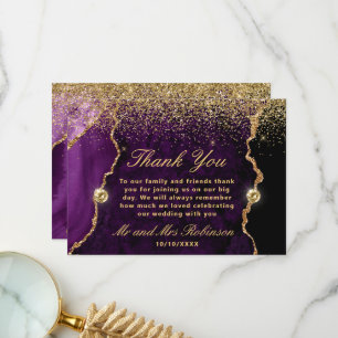 Lila Gold Glitter Achat Hochzeit Dankeskarte