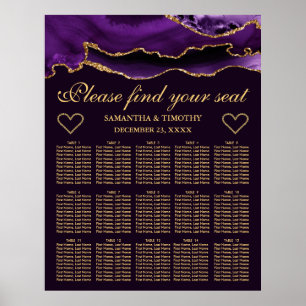 Lila Gold Glitter Agat Hochzeits-Sitzplan Poster