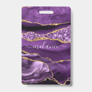 Lila Gold Glitter Funkelnder Badge mit individuell Ausweis