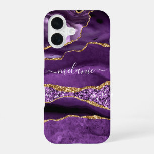 Lila Gold Glitter Funkelndes Marmor Benutzerdefini iPhone 16 Hülle