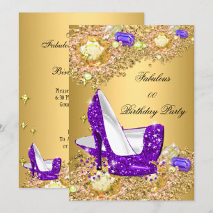 Lila Gold Glitter High Heels Fabelhafte Party Einladung