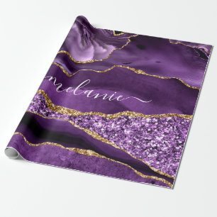 Lila Gold Glitter Individueller Name Geschenkpapie Geschenkpapier