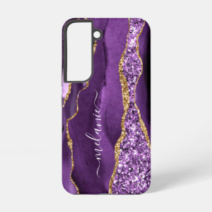 Lila Gold Glitter Marmor Benutzerdefinierter Name Samsung Galaxy Hülle