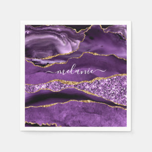 Lila Gold Glitter-Servietten mit individuellem Nam Serviette