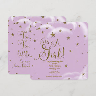 Lila Gold Glitter Sterne It's A Girl Baby Shower Einladung