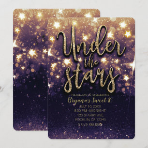 Lila Gold Glitter unter den Sternen Party Einladung